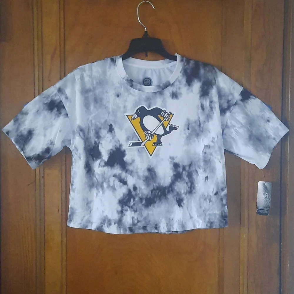 New NHL Penguins crop top tshirt size large 10/12 - Picture 2 of 6